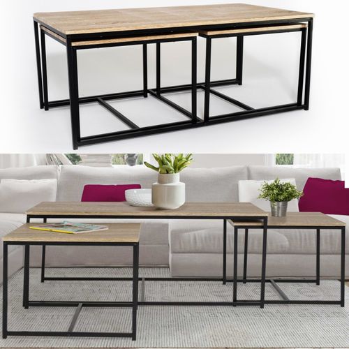 Lot De 3 Tables Basses Gigognes Detroit 113 Cm Design Industriel