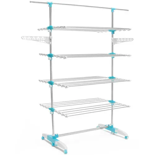 Séchoir à Linge Vertical Pliable 4 Niveaux Optimum Capacité 30m Avec Tringle Télescopique Blanc Et B
