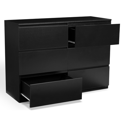 Commode 6 Tiroirs Tomi 110 Cm Bois Noir