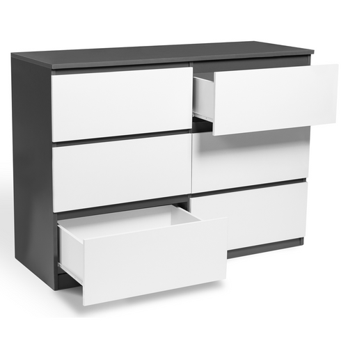 Commode 6 Tiroirs Tomi 110 Cm Bois Gris Et Blanc
