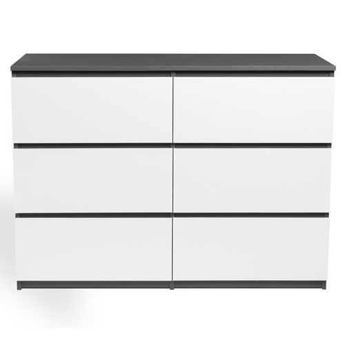 Commode 6 Tiroirs Tomi 110 Cm Bois Gris Et Blanc
