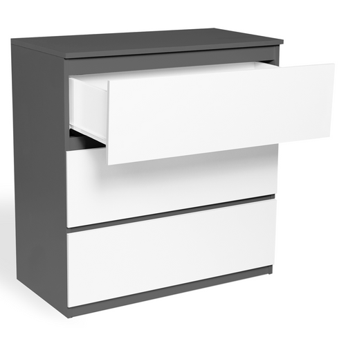 Commode 3 Tiroirs Tomi 78 Cm Bois Gris Et Blanc