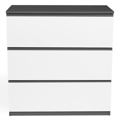 Commode 3 Tiroirs Tomi 78 Cm Bois Gris Et Blanc