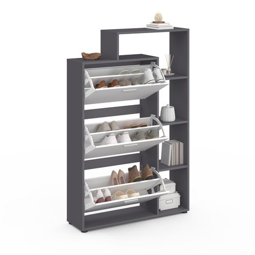 Meuble à Chaussures 18 Paires Klark Gris 3 Portes Blanches Avec étagère