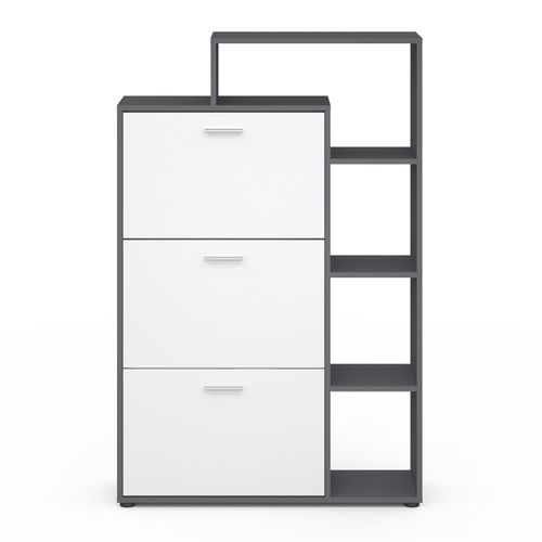 Meuble à Chaussures 18 Paires Klark Gris 3 Portes Blanches Avec étagère