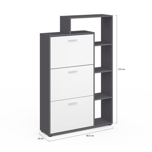 Meuble à Chaussures 18 Paires Klark Gris 3 Portes Blanches Avec étagère