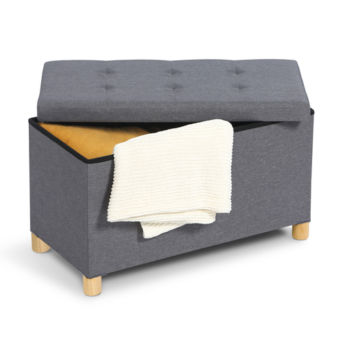 Banc Coffre Rangement Sur Pied 76 Cm Tissu Gris Anthracite