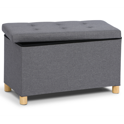 Banc Coffre Rangement Sur Pied 76 Cm Tissu Gris Anthracite