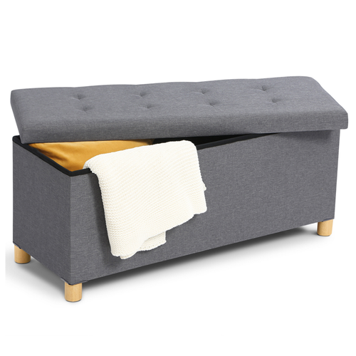 Banc Coffre Rangement Sur Pied 100 Cm Tissu Gris Anthracite