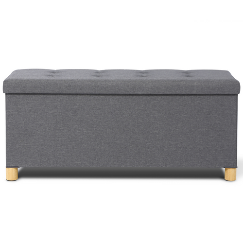 Banc Coffre Rangement Sur Pied 100 Cm Tissu Gris Anthracite