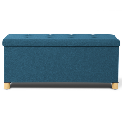 Banc Coffre Rangement Sur Pied 100 Cm Tissu Bleu Canard