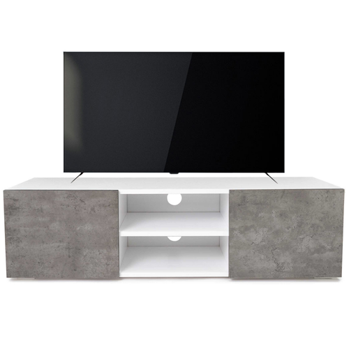 Meuble TV 113 Cm Eli Blanc Portes Effet Béton