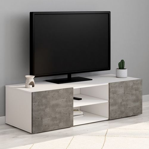 Meuble TV 113 Cm Eli Blanc Portes Effet Béton