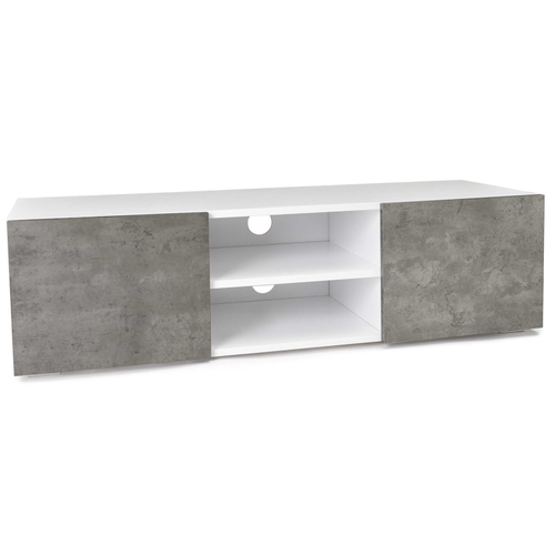 Meuble TV 113 Cm Eli Blanc Portes Effet Béton