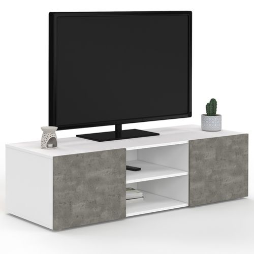 Meuble TV 113 Cm Eli Blanc Portes Effet Béton