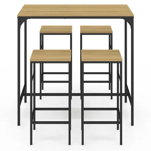 Ensemble Table Haute De Bar Detroit 100 Cm Et 4 Tabourets Bois Et Métal Noir Design Industriel