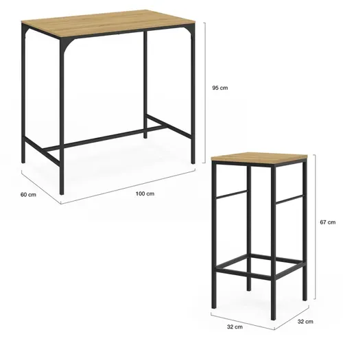 Ensemble Table Haute De Bar Detroit 100 Cm Et 4 Tabourets Bois Et Métal Noir Design Industriel