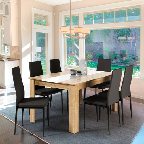 Table à Manger Rectangle Georgia 6 Personnes Imitation Hêtre Et Blanche 140 X 80 Cm