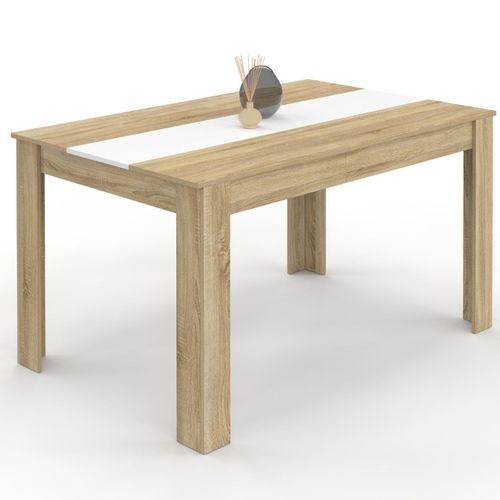 Table à Manger Rectangle Georgia 6 Personnes Imitation Hêtre Et Blanche 140 X 80 Cm