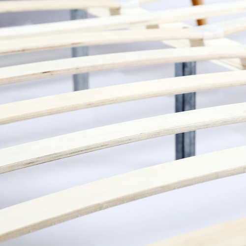 Lit Double Scandinave Oslo Avec Tête De Lit Et Sommier 160 X 200 Cm Tissu Bleu Canard