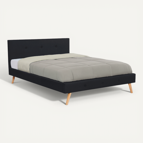 Lit Double Scandinave Oslo Avec Tête De Lit Et Sommier 160 X 200 Cm Tissu Noir