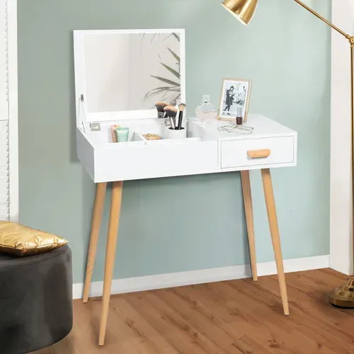 Coiffeuse Scandinave Lisa Miroir Rabattable Blanche