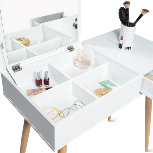 Coiffeuse Scandinave Lisa Miroir Rabattable Blanche