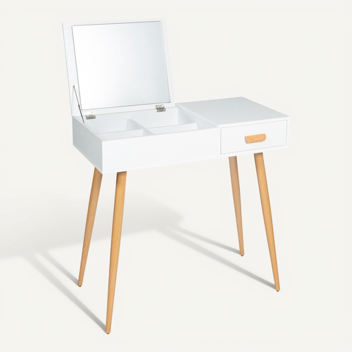 Coiffeuse Scandinave Lisa Miroir Rabattable Blanche