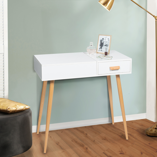 Coiffeuse Scandinave Lisa Miroir Rabattable Blanche