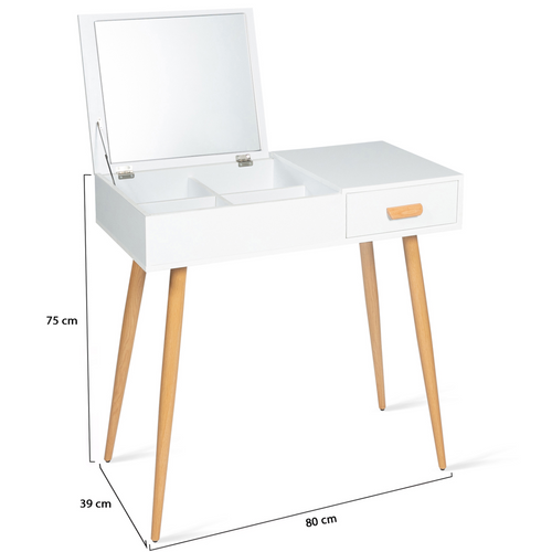Coiffeuse Scandinave Lisa Miroir Rabattable Blanche