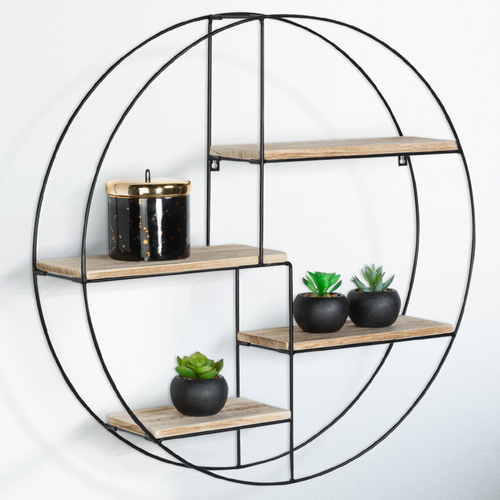 Etagère Murale Ronde Lily 4 Niveaux Bois Et Métal Design Industriel
