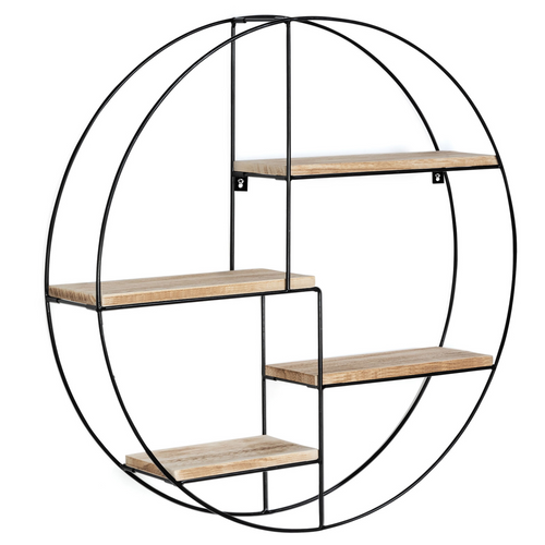Etagère Murale Ronde Lily 4 Niveaux Bois Et Métal Design Industriel