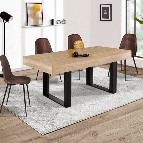 Table à Manger Extensible Rectangle Phoenix 4-8 Personnes Bois Et Noir 160-200 Cm