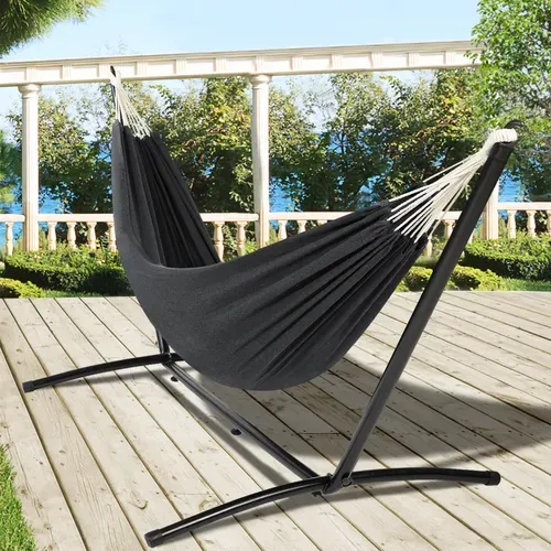 Hamac Avec Support Métal Noir Et Toile Gris Anthracite