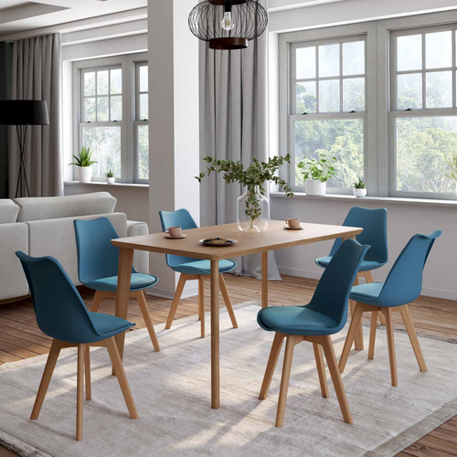 Lot De 6 Chaises Scandinaves Sara Bleu Canard Pour Salle à Manger