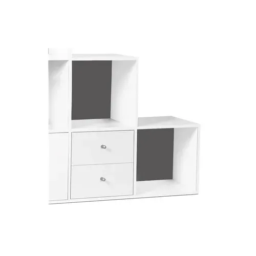 Meuble De Rangement En Escalier Liam 3 Niveaux Bois Blanc Fond Gris Avec Porte Et Tiroirs