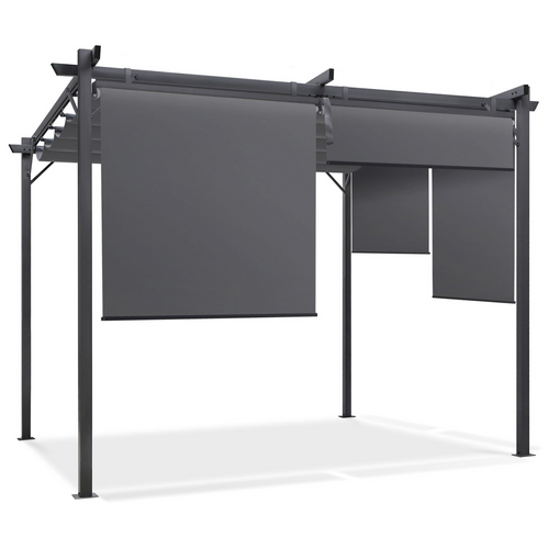 Pergola édition Spéciale Toit Rétractable 3x4 M Et 4 Stores Gris Anthracite