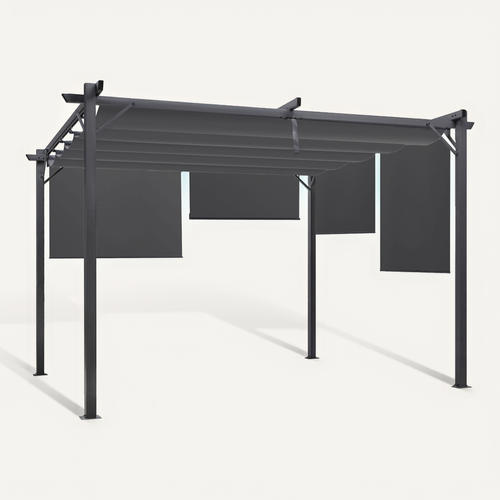Pergola édition Spéciale Toit Rétractable 3x4 M Et 4 Stores Gris Anthracite