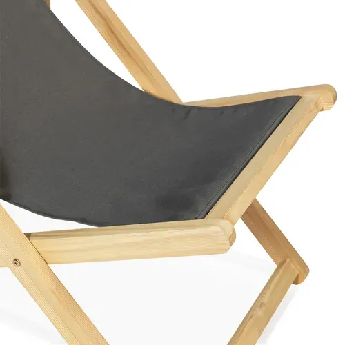 Lot De 2 Chaises Longues Pliantes Chilienne Bois Toile Gris Anthracite
