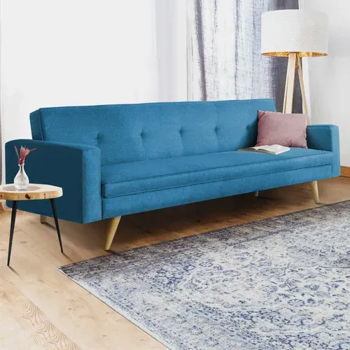 Canapé Droit Scandinave 3 Places Convertible Lars En Tissu Bleu Canard