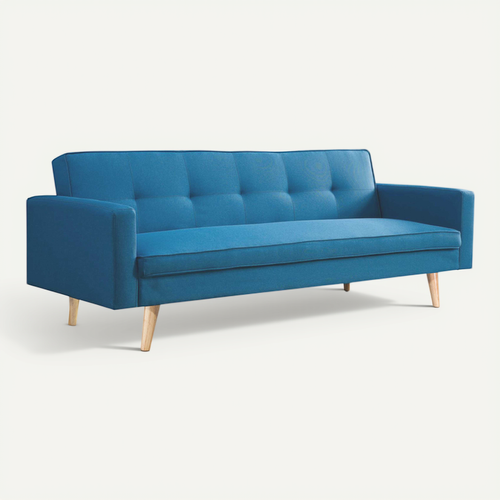Canapé Droit Scandinave 3 Places Convertible Lars En Tissu Bleu Canard