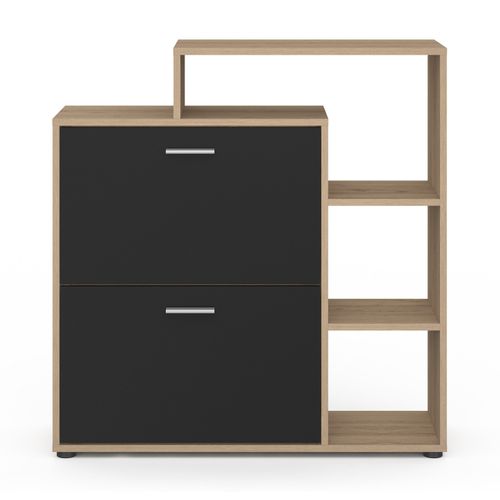 Meuble à Chaussures 12 Paires Klark Imitation Hêtre 2 Portes Noires Avec Étagères