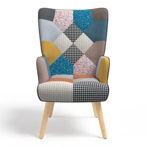 Fauteuil Scandinave Ivar En Tissu Patchwork Multicouleurs