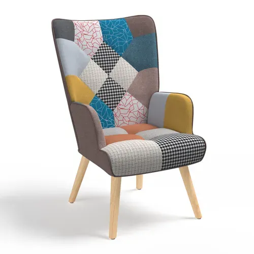 Fauteuil Scandinave Ivar En Tissu Patchwork Multicouleurs