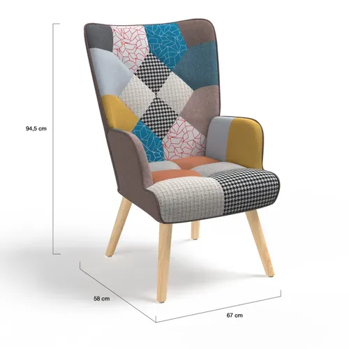 Fauteuil Scandinave Ivar En Tissu Patchwork Multicouleurs
