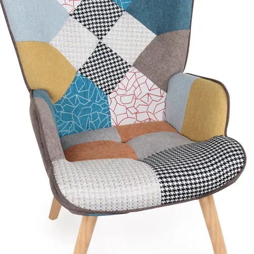 Fauteuil Scandinave Ivar En Tissu Patchwork Multicouleurs