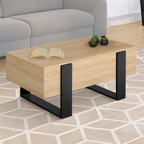 Table Basse Plateau Relevable Rectangulaire Phoenix Bois Et Noir