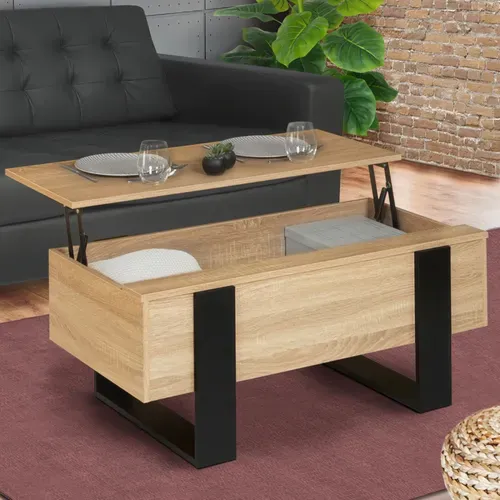 Table Basse Plateau Relevable Rectangulaire Phoenix Bois Et Noir