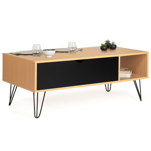 Table Basse Plateau Relevable Rectangulaire Noemi Bois Pied épingle