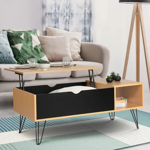 Table Basse Plateau Relevable Rectangulaire Noemi Bois Pied épingle